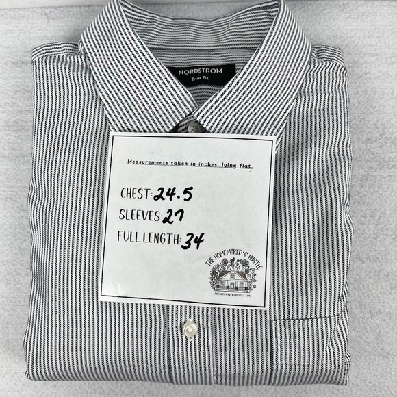 Nordstrom Trim Fit Striped‎ Button-Up Shirt Size 17.5 34/35 Men's Long Sleeve - Picture 6 of 7